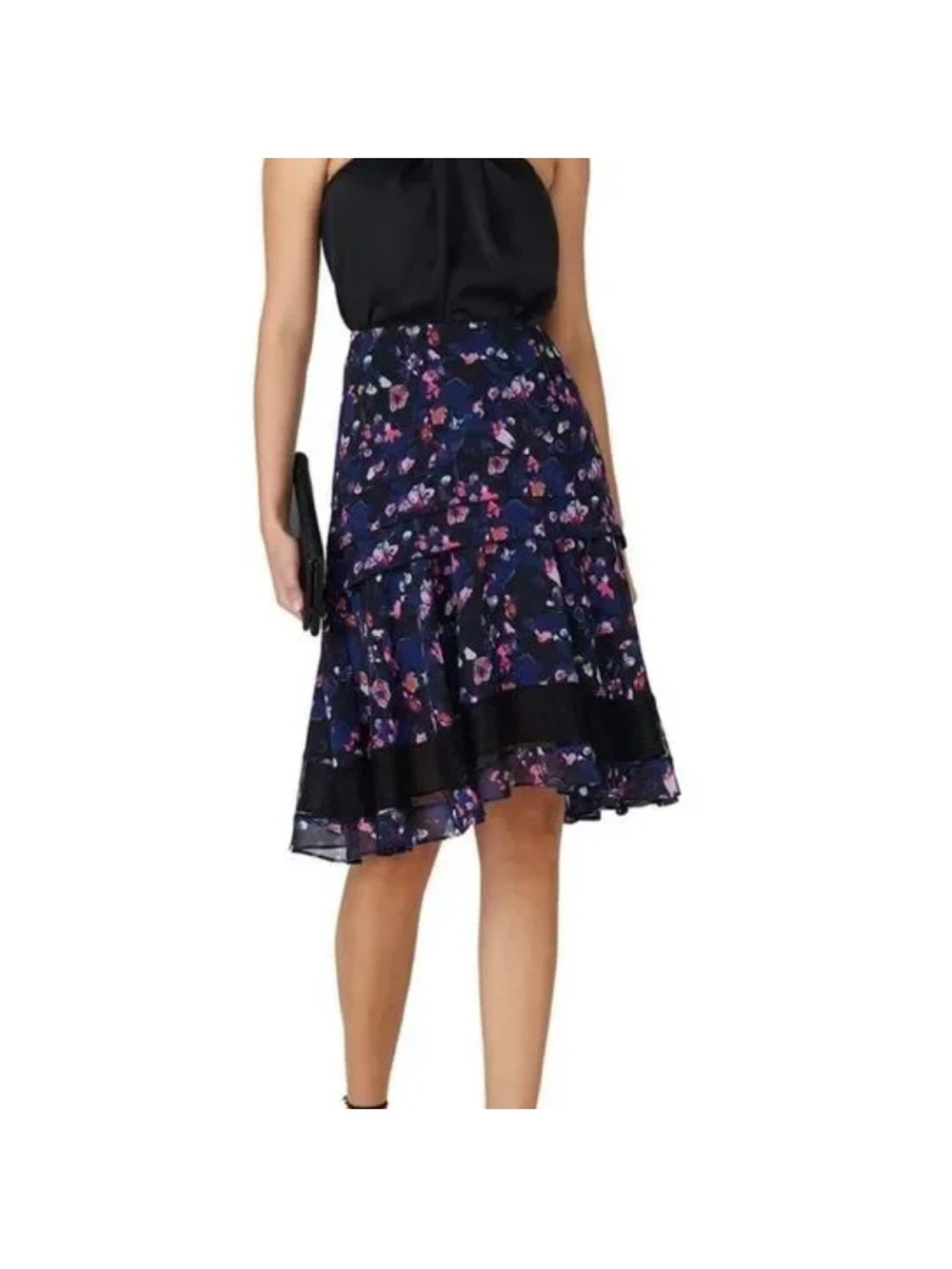 Jason Wu Floral Tiered A-Line Skirt in Navy and Pink size 2 new condition